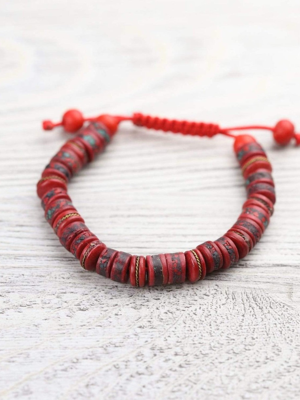 Red Tibetan Yak Bone Beaded Adjustable Bracelet